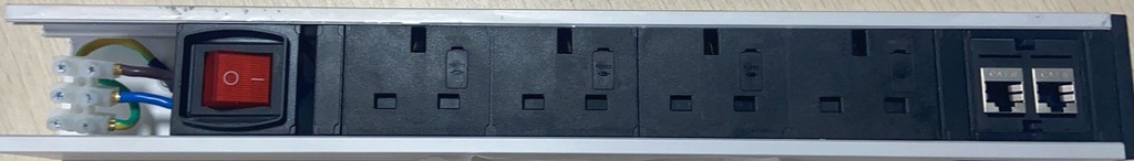 [741271589619] CN-54G, Connecto Key 5 - Distribution unit with 4 UK sockets and 2 keystone CAT6 ports, 2-pole switch, ready for 20mm gland connection