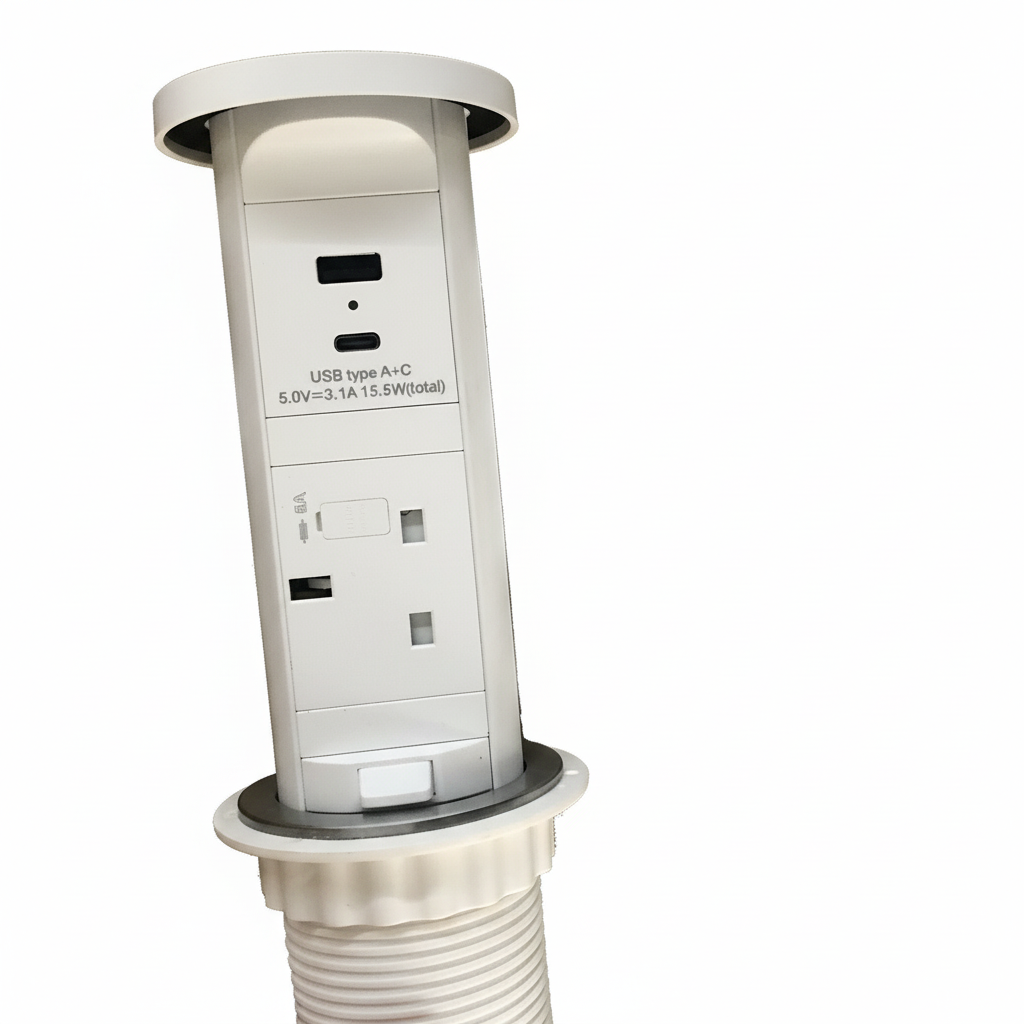 [741271589893] IT-21CG, In Desk unit with 3 IL sockets, 1 2.4A USB charger