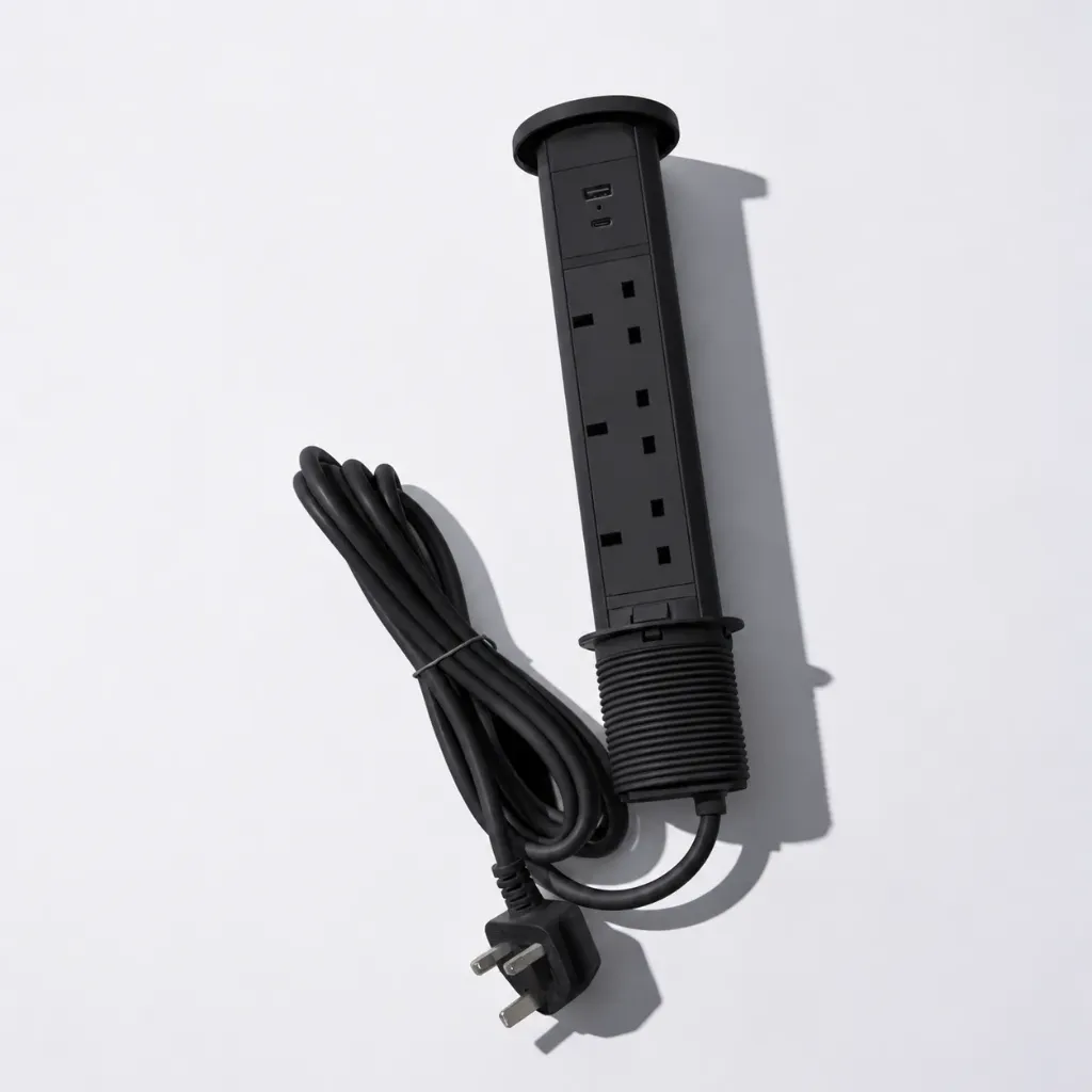 [741271572284] IT-43CG, Black Pull-Up desk module, Dual Type-C Charger 30W, 3m 3x1.5mm2 cable UK plug