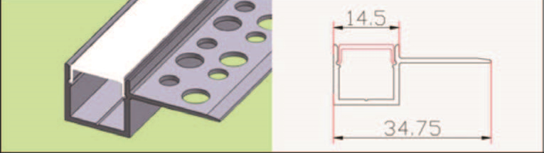[741271577432] ALU-1535g, Gypsum-board single Alumnium profile, 15x35, opal cover + access