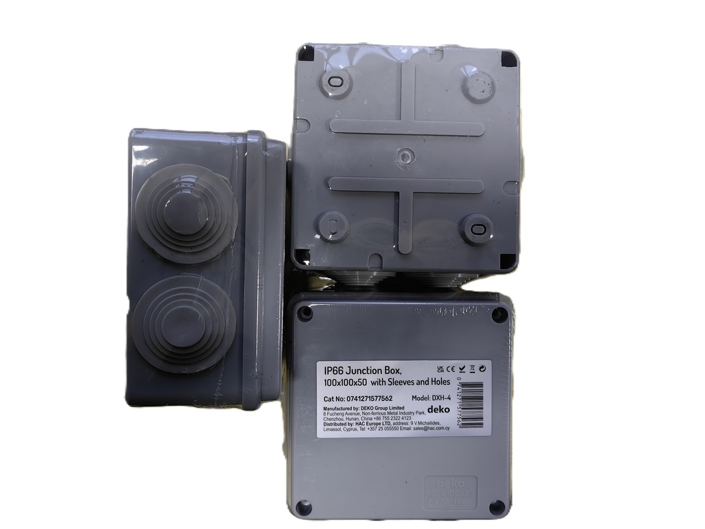 [741271577562] DXH-4, IP66 Junction Box, 100*100*50 with Sleeves and Holes