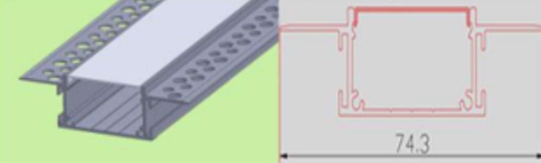 [741271585512] ALU-4090gg, Gypsum-board double Aluminium profile, 40X90 opal cover + access