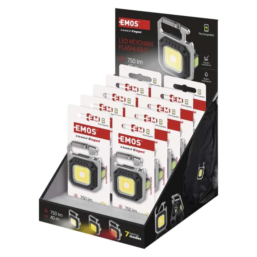 [1450000410] P4714, Rechargeable mini LED flashlight - keychain, 750 lm, 10 pcs, display box