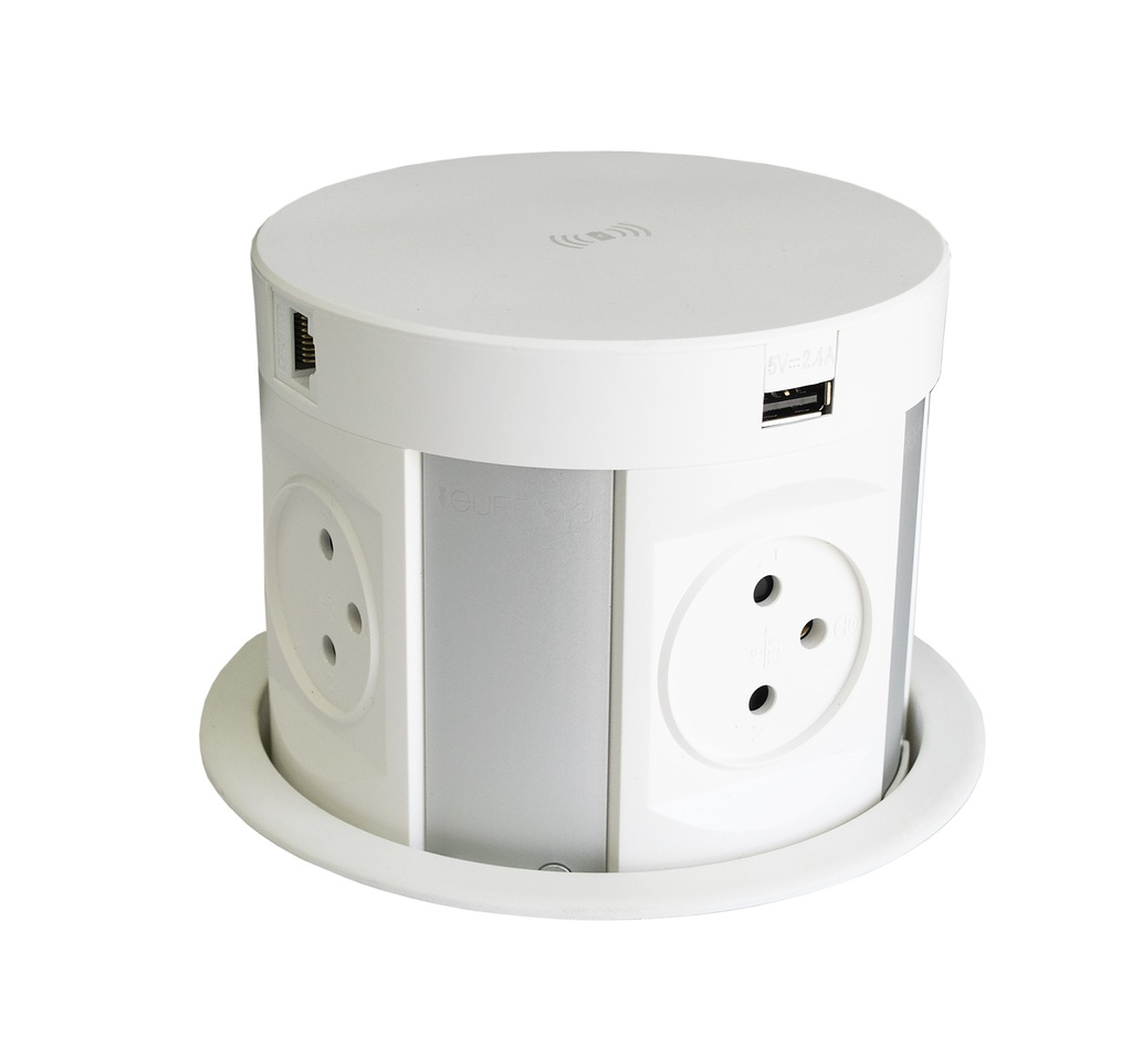 [741271587080] ICL-G-QI-B, Black In Desk unit with Qi Charge ,2 USB chargers  15.5W, 4 UK sockets,1 CAT6A female to female sockets (0.8M with female plug)+1 HDMI with cable (0.7M with HDMI), H05VV-F 3x1.5mm² 3M with UK plug