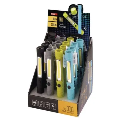 [1440813130] P3897, COB LED + LED Flashlight, 230 lm, 3× AAA, 16 pcs, display box