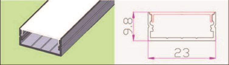 [741271589244] ALU-1023B, Black Surface Alumnium profile , 10x23, opal cover + access