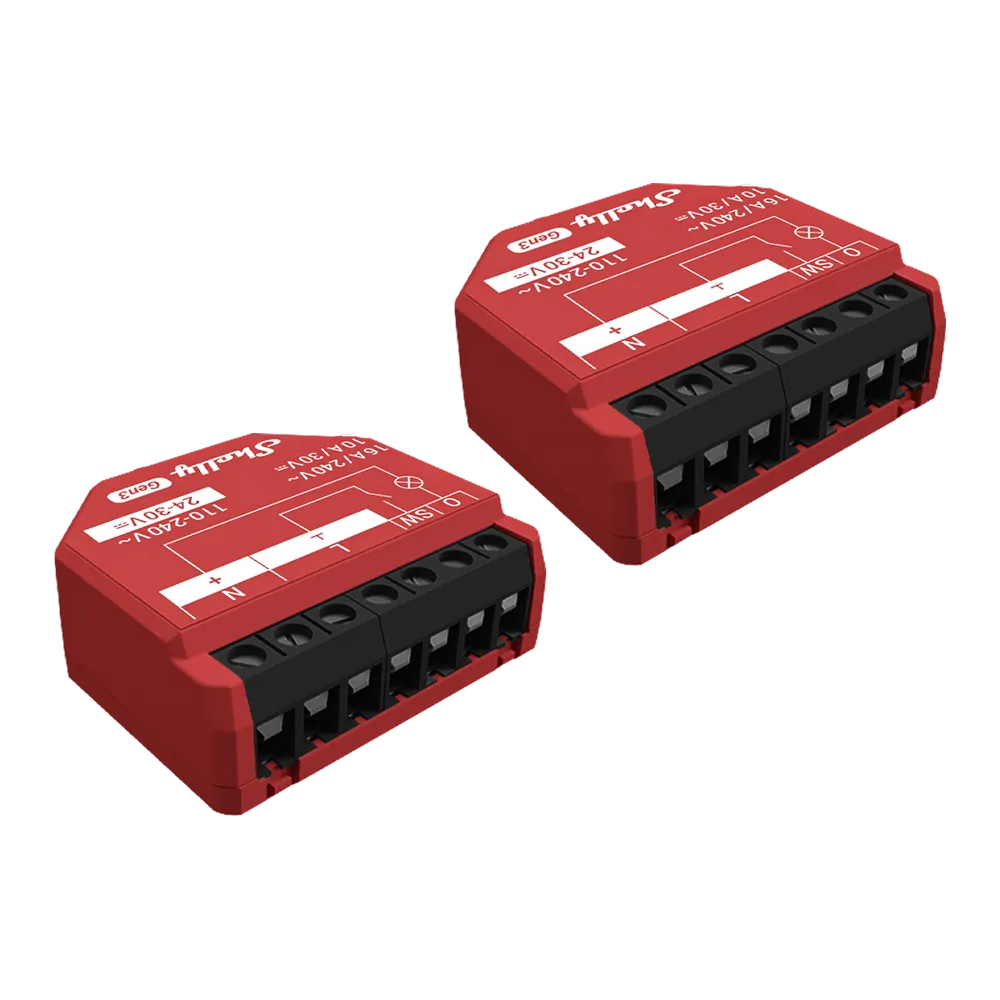[3800235261804] Shelly 1PM Gen3 x2, Two-pack of 1-channel smart Wi-Fi relays with power monitoring.