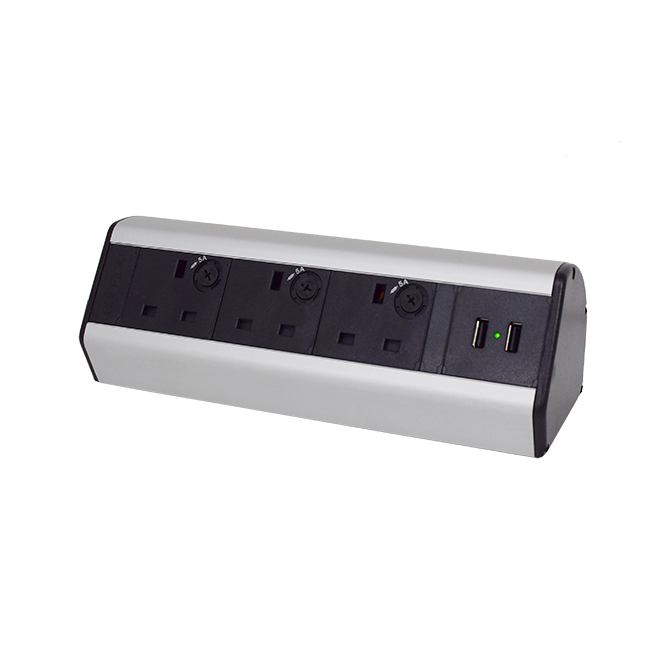 [0727363255365] EV-43G, Exterio vital 4 - On Desk unit with 3 UK sockets and 2 keystone adapters