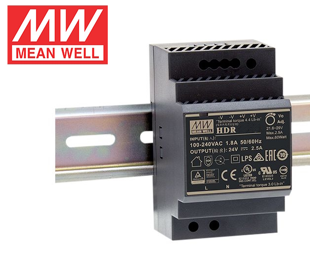 [HDR-60-24] HDR-60-24, DIN Rail Power Supplies 60W 24V 2.5A Class II DIN Rail