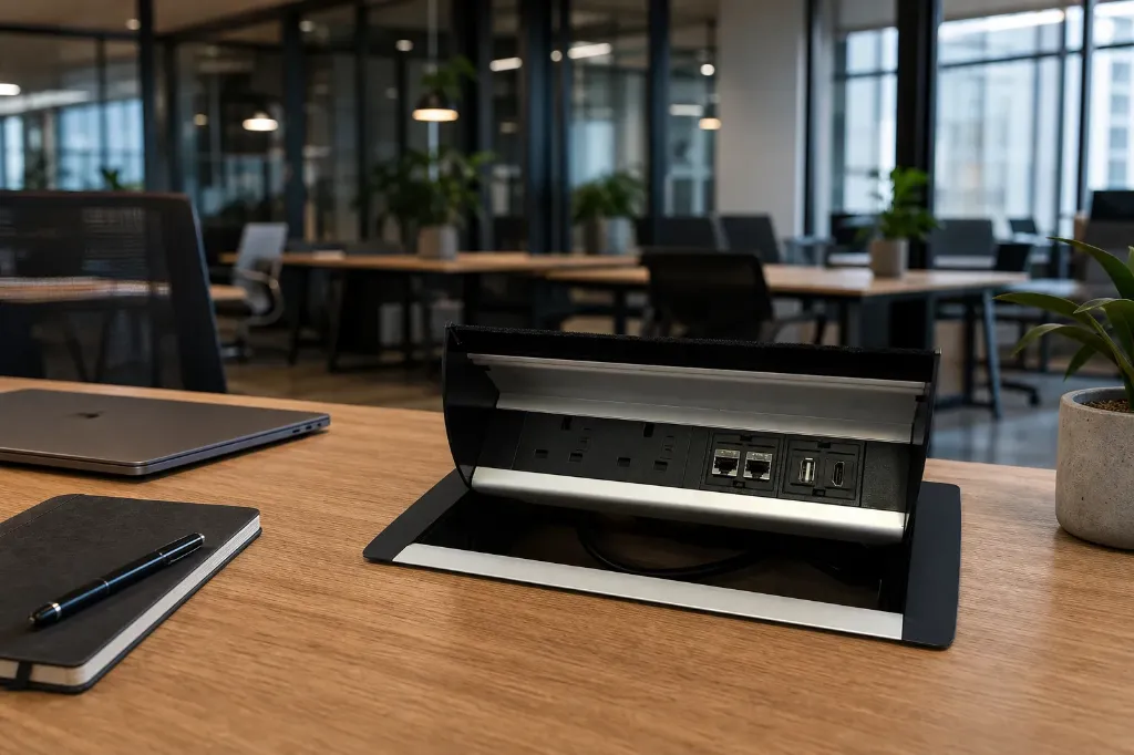 [726811928158] IC-53CG, Innera Classic 5 - In Desk unit with 3 UK sockets, Dual USB charger Type A+C and 2 keystone adapters