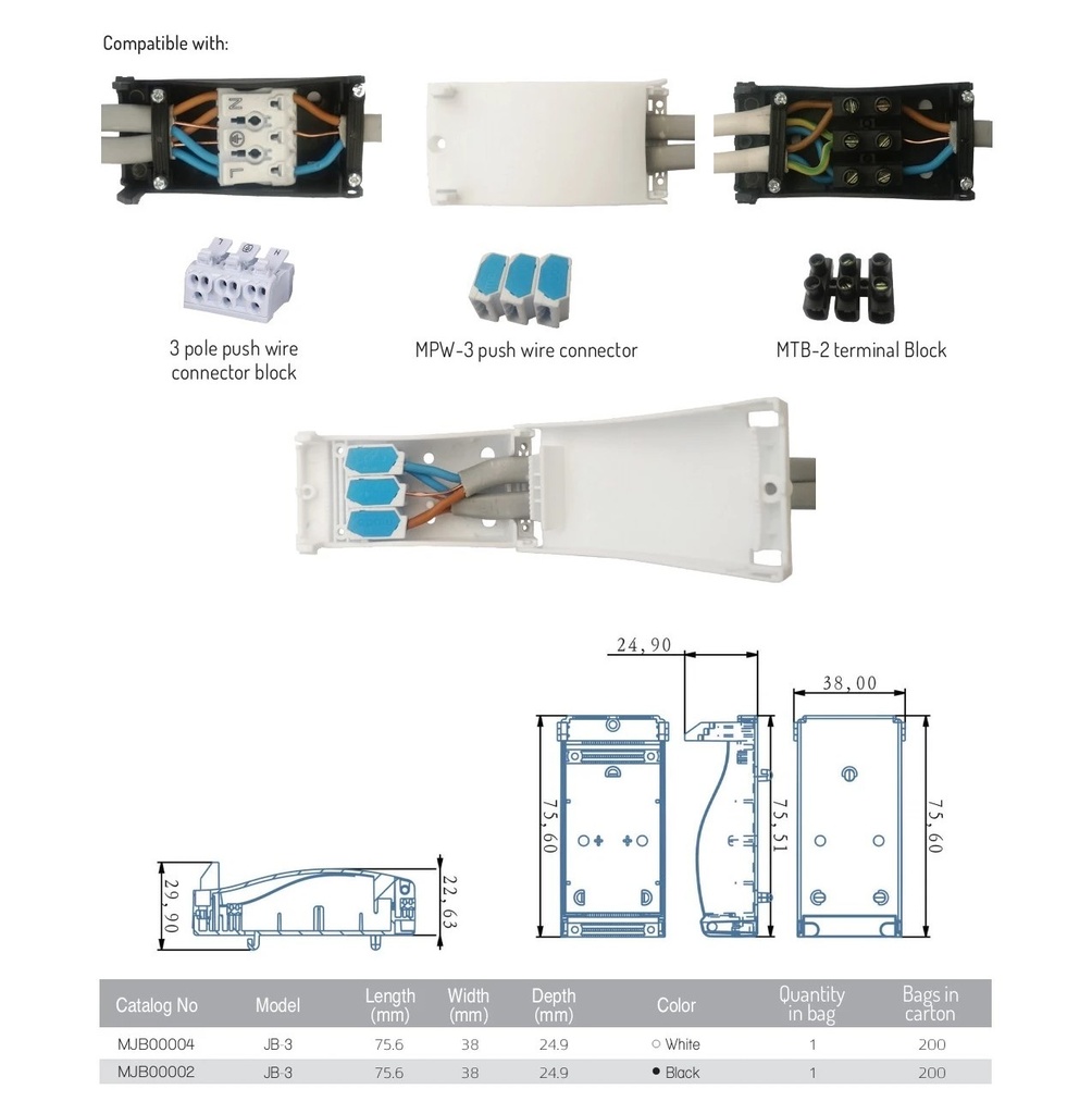 [MJB00004] JB-3  , Slim junction box 3 pole White